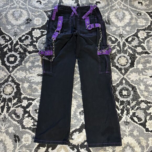 TRIPP NYC Daang Goodman Black & Purple Wide Leg Cargo Womens Size 1 Pants - Picture 3 of 9